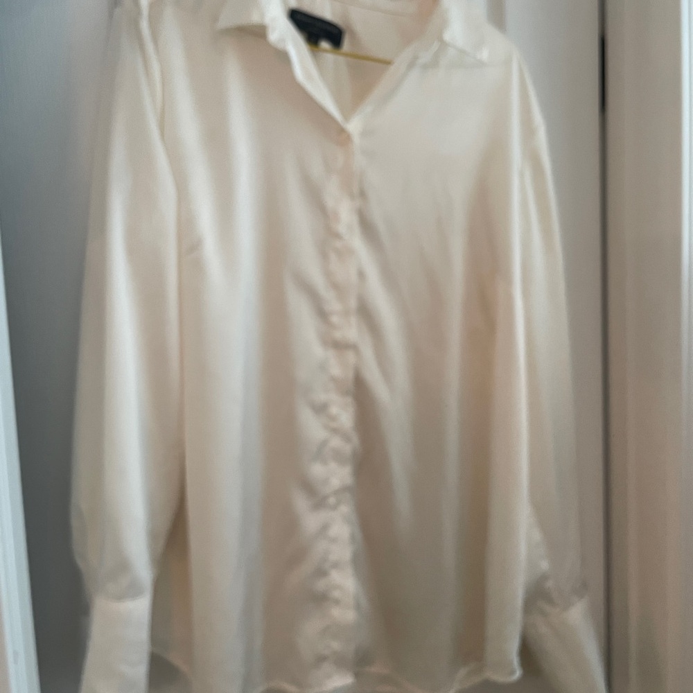 Satin Cream Button-Up Blouse